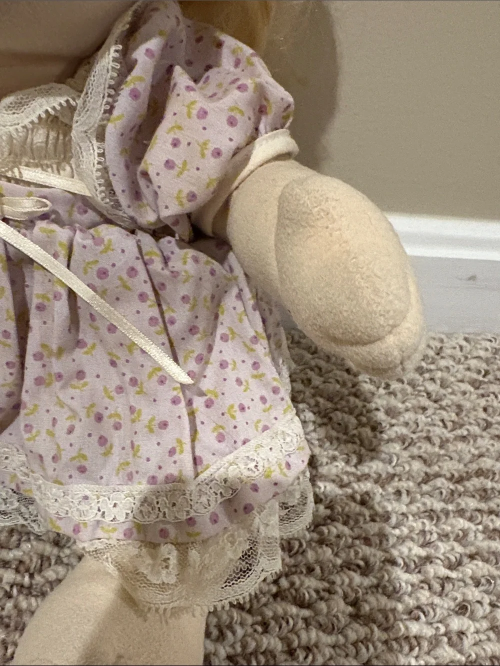 Vintage my Child Doll Purple Floral Dress - Soft Cuddly Toy